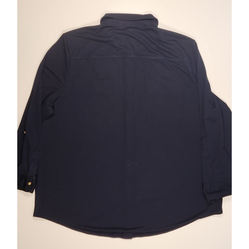 Lauren Ralph Lauren Navy Button Front Shirt Gold Buttons 3X Stretch - Picture 14 of 14